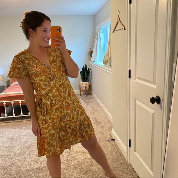 Perry Walker Collective Orange Floral Silk Blend Wrap Mini Dress Medium - Picture 4 of 14